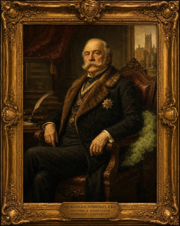 Oil-painting portrait of a distinguished mustachioed founder