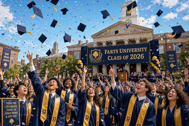 Graduates throwing caps in the air